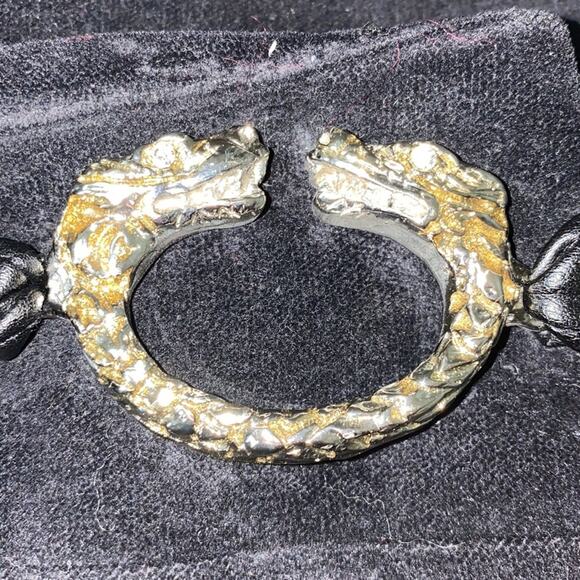 Absolu Paris Vintage 90s Black Velour Pants with Metal Dragon Accents EUC Sz 33 - Picture 4 of 9